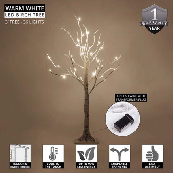 3-ft. Warm White LED Birch Tree For Sale