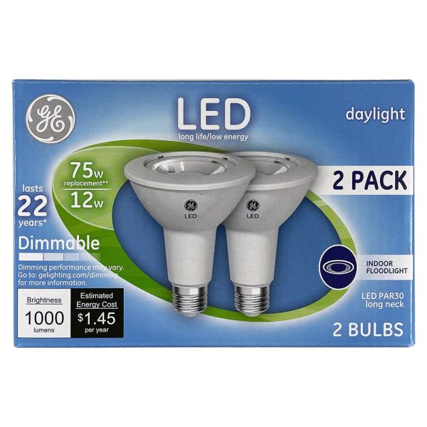 2Pk - GE 12W PAR30L LED Dimmable Daylight Flood 1000Lm - 75w Replacement Discount