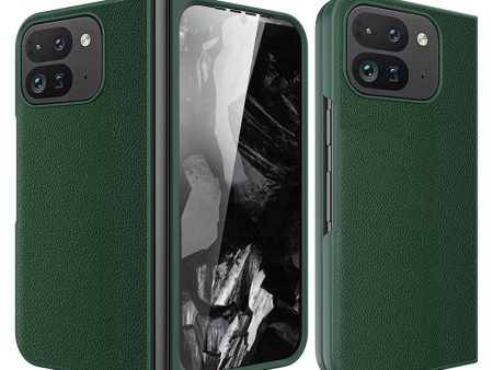 Google Pixel Fold 2 Case Litchi Texture Leather+Bump Resistant Phone Cover with Tempered Glass Film - Green Discount