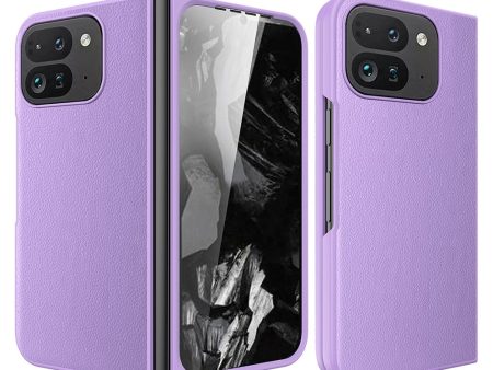 Google Pixel Fold 2 Case Litchi Texture Leather+Bump Resistant Phone Cover with Tempered Glass Film - Purple Supply