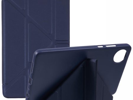 Xiaomi Redmi Pad SE 4G 8.7 inch Case Vegan Leather+Silicone Origami Stand Protective Cover - Dark Blue Online Hot Sale