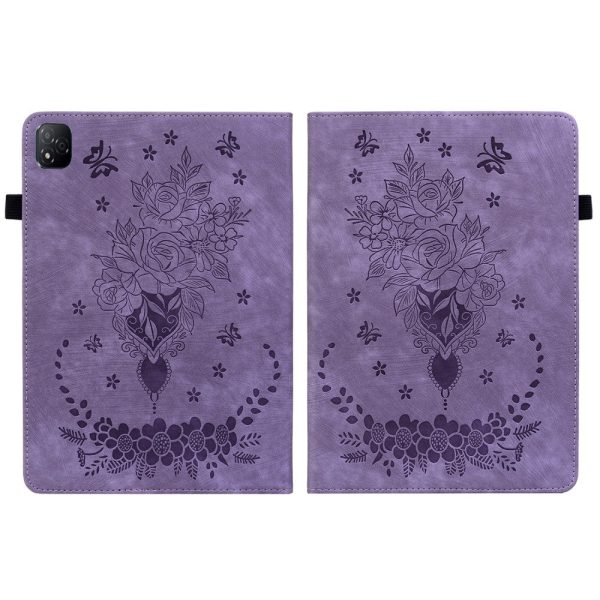 Infinix Xpad Case Card Holder Anti-Scratch Leather Cover Rose Flower Imprint - Purple Fashion