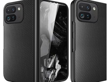 Google Pixel Fold 2 Case Litchi Texture Leather+Bump Resistant Phone Cover with Tempered Glass Film - Carbon Fiber Texture on Sale