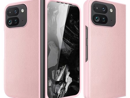 Google Pixel Fold 2 Case Litchi Texture Leather+Bump Resistant Phone Cover with Tempered Glass Film - Pink Online Sale