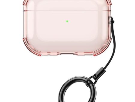 AirPods 2 Case Earphone Protective Flexible Cover with Ring Strap - Transparent Pink Online Hot Sale