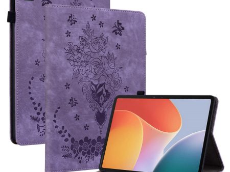 Infinix Xpad Case Card Holder Anti-Scratch Leather Cover Rose Flower Imprint - Purple Fashion