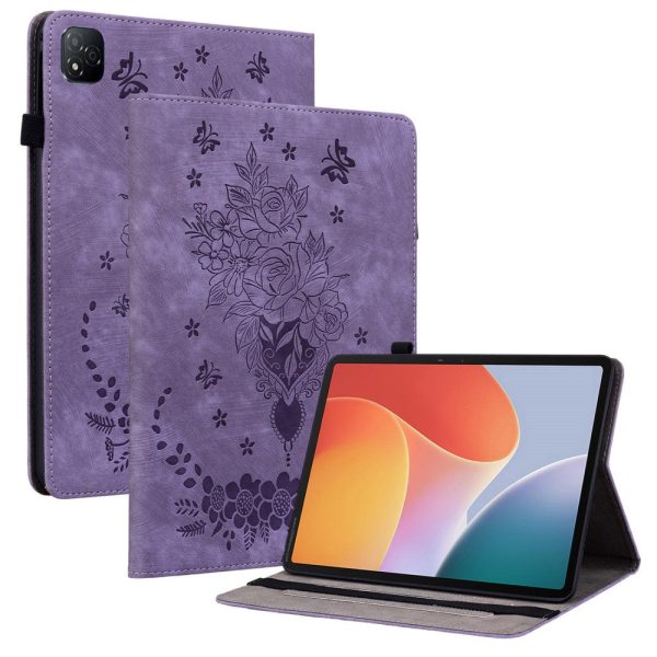 Infinix Xpad Case Card Holder Anti-Scratch Leather Cover Rose Flower Imprint - Purple Fashion