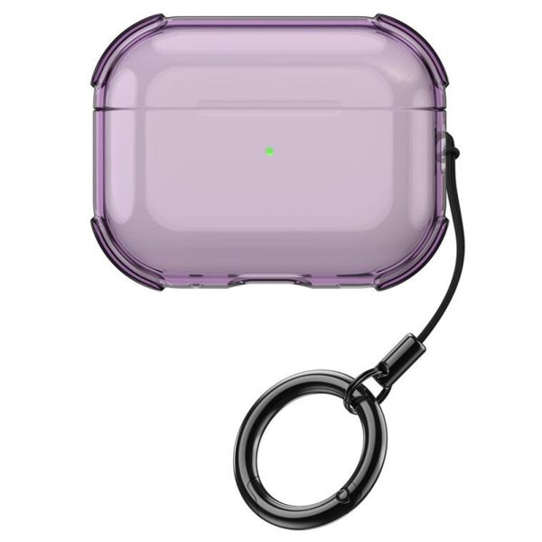 AirPods 2 Case Earphone Protective Flexible Cover with Ring Strap - Transparent Purple For Cheap