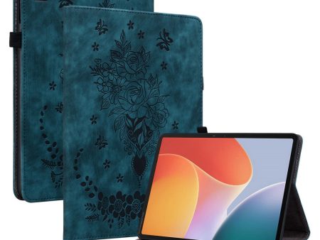 Infinix Xpad Case Card Holder Anti-Scratch Leather Cover Rose Flower Imprint - Blue Cheap