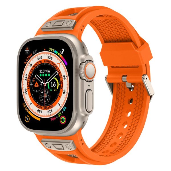 KALEBOL Apple Watch Series 49mm - 45mm - 44mm - 42mm Honeycomb Watch Band - Orange+Titanium Sale