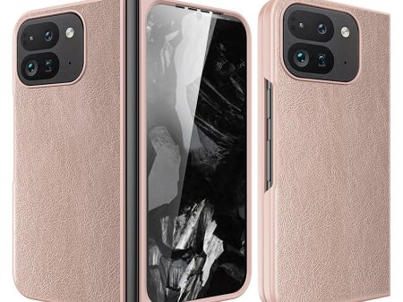 Google Pixel Fold 2 Case Litchi Texture Leather+Bump Resistant Phone Cover with Tempered Glass Film - Rose Gold Discount