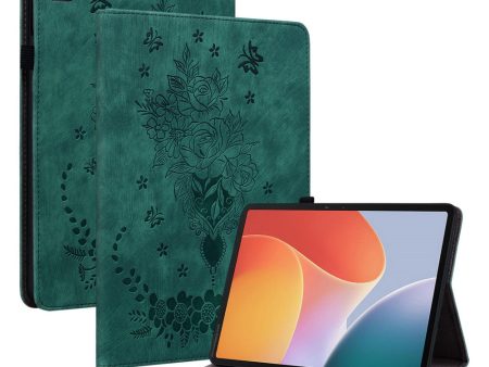 Infinix Xpad Case Card Holder Anti-Scratch Leather Cover Rose Flower Imprint - Green Online Hot Sale