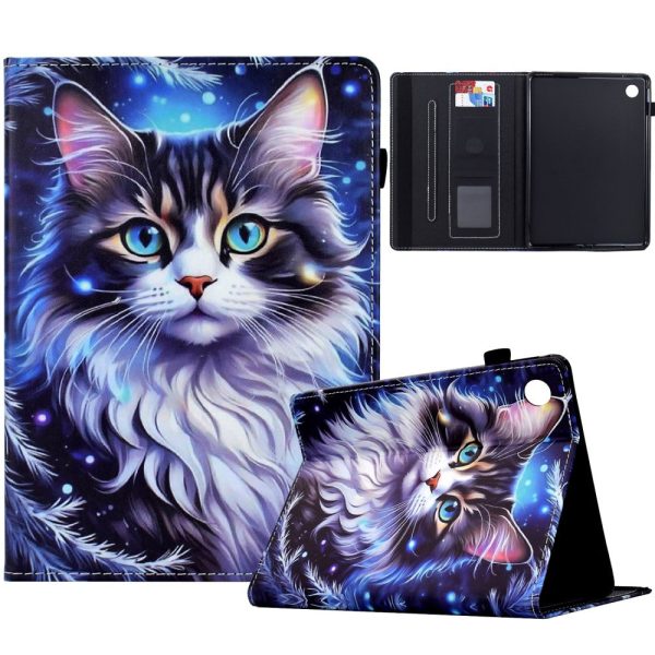 Samsung Galaxy Tab A9+ Case Pattern Printing Tablet Cover Shockproof Leather Card Holder Stand Case - Cat Online now