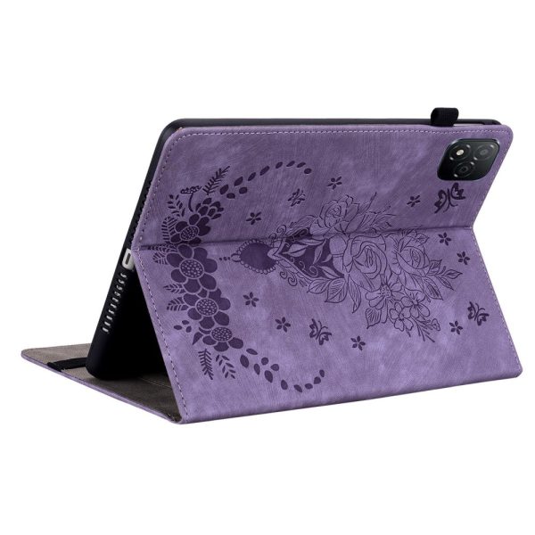 Infinix Xpad Case Card Holder Anti-Scratch Leather Cover Rose Flower Imprint - Purple Fashion