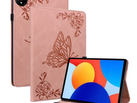 Xiaomi Redmi Pad SE 4G 8.7 inch Case Butterfly Flower Imprint Vegan Leather Tablet Cover with Card Slots - Pink Online Hot Sale