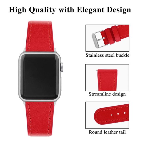 Apple Watch (41mm) top layer cowhide genuine leather watch strap - Red on Sale