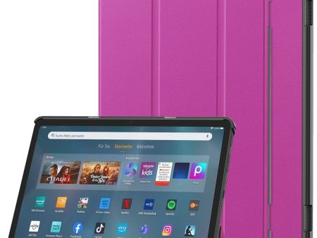 Tri-fold Leather Stand Case for Amazon Fire Max 11 - Purple Online now