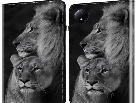 Xiaomi Redmi Pad SE 4G 8.7 inch Case Flip Stand Leather Tablet Cover Pattern Printed - Couple Lions Hot on Sale