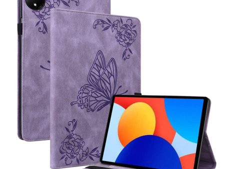 Xiaomi Redmi Pad SE 4G 8.7 inch Case Butterfly Flower Imprint Vegan Leather Tablet Cover with Card Slots - Purple For Cheap