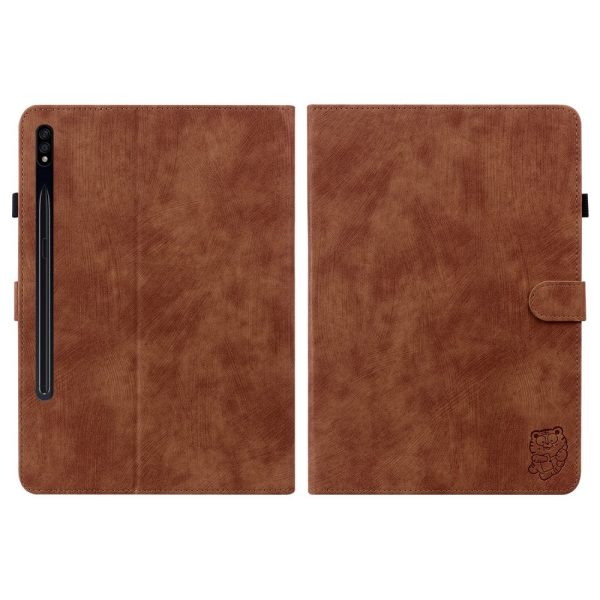 Samsung Galaxy Tab S9 S9 FE Stand Folio Tablet Case Brown Leather Cover with Cute Tiger Pattern and Card Holder on Sale