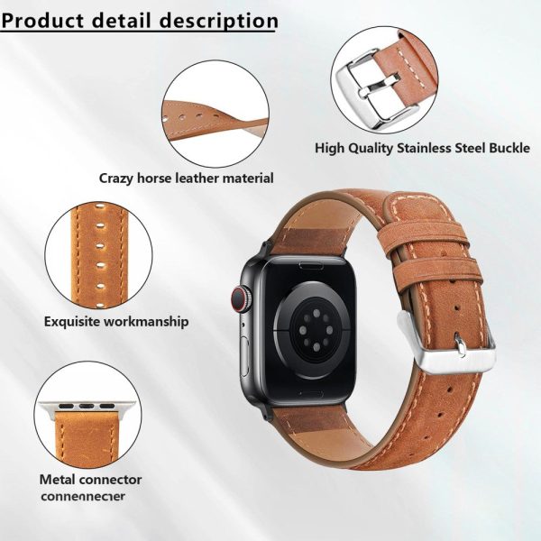 KALEBOL For Apple Watch Series 9 8 7 41mm     SE (2023) SE (2022) SE 6 5 4 40mm     3 2 1 38mm Wrist Strap Genuine Cow Leather Watchband - Black Hot on Sale