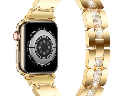 Zinc Alloy Band for Apple Watch Series 49mm - 45mm - 44mm - 42mm Rhinestones Decor Strap - Gold Fashion