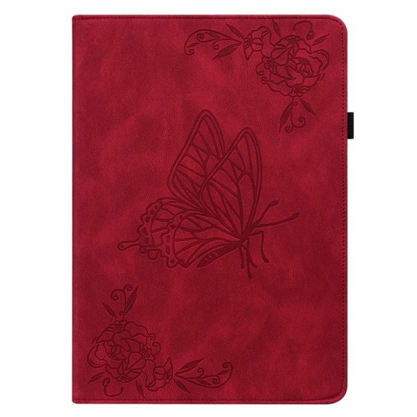 Xiaomi Redmi Pad SE 4G 8.7 inch Case Butterfly Flower Imprint Vegan Leather Tablet Cover with Card Slots - Red Hot on Sale