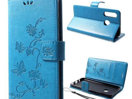 Huawei P30 Lite imprint butterfly flower leather flip case - Blue Discount