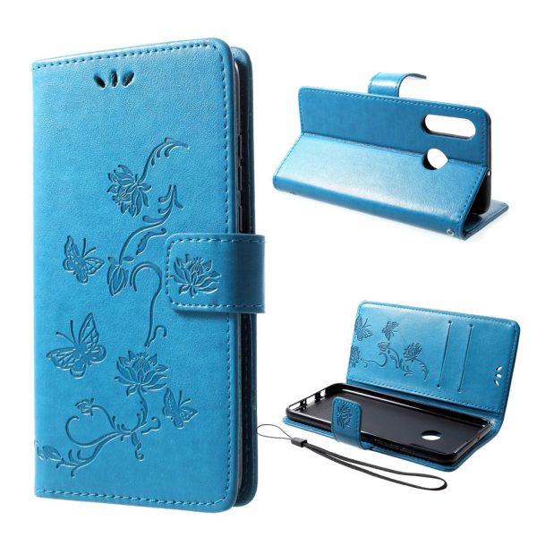 Huawei P30 Lite imprint butterfly flower leather flip case - Blue Discount