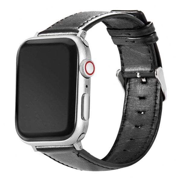 KALEBOL For Apple Watch Series 9 8 7 41mm     SE (2023) SE (2022) SE 6 5 4 40mm     3 2 1 38mm Wrist Strap Genuine Cow Leather Watchband - Black Hot on Sale