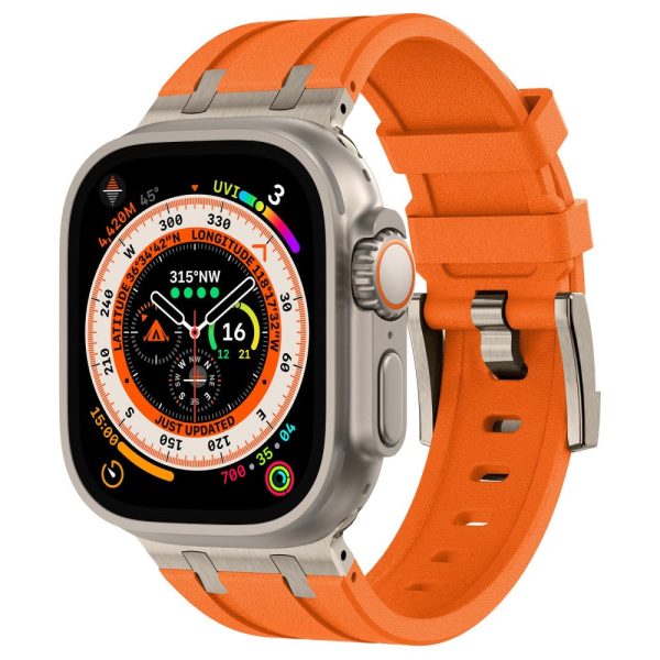 KALEBOL For Apple Watch Ultra 2 Ultra 49mm   Series 9 8 7 45mm   6 5 4 SE (2022) SE (2023) SE 44mm   3 2 1 42mm Silicone Band - Titanium+Orange For Sale