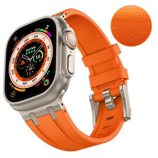 KALEBOL For Apple Watch Ultra 2 Ultra 49mm   Series 9 8 7 45mm   6 5 4 SE (2022) SE (2023) SE 44mm   3 2 1 42mm Silicone Band - Titanium+Orange For Sale