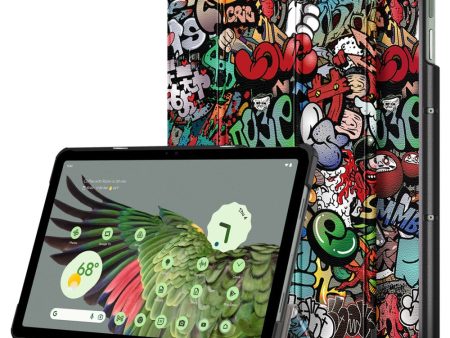 Google Pixel Tablet cool pattern tri-fold leather case - Graffiti For Cheap