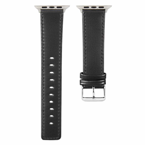 KALEBOL For Apple Watch Series 9 8 7 41mm     SE (2023) SE (2022) SE 6 5 4 40mm     3 2 1 38mm Wrist Strap Genuine Cow Leather Watchband - Black Hot on Sale