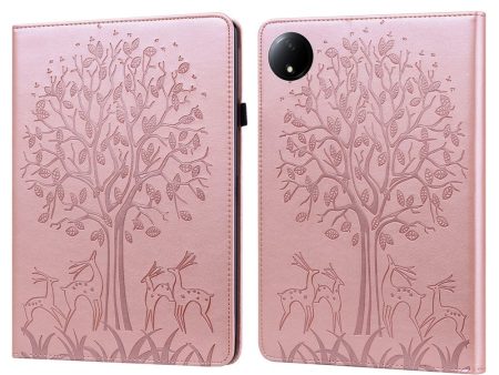 Xiaomi Redmi Pad SE 4G 8.7 inch Case Vegan Leather Stand Tree Deer Pattern Tablet Cover - Rose Gold on Sale