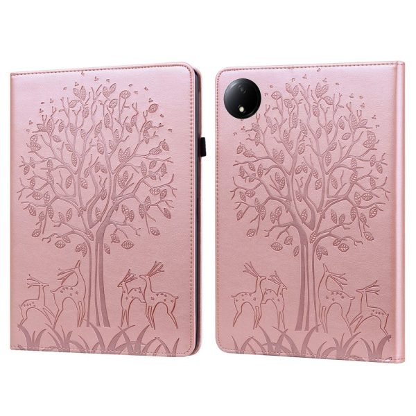 Xiaomi Redmi Pad SE 4G 8.7 inch Case Vegan Leather Stand Tree Deer Pattern Tablet Cover - Rose Gold on Sale