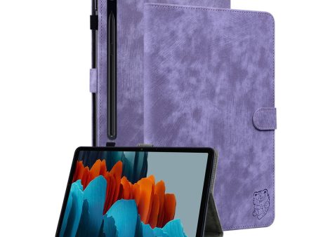 Samsung Galaxy Tab S9 S9 FE Stand Folio Tablet Case Purple Leather Cover with Cute Tiger Pattern and Card Holder Online Hot Sale