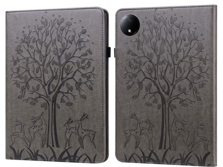 Xiaomi Redmi Pad SE 4G 8.7 inch Case Vegan Leather Stand Tree Deer Pattern Tablet Cover - Grey Online now