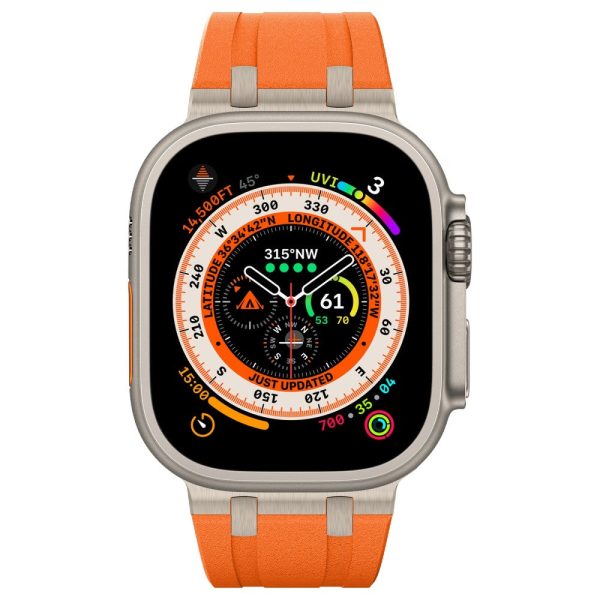 KALEBOL For Apple Watch Ultra 2 Ultra 49mm   Series 9 8 7 45mm   6 5 4 SE (2022) SE (2023) SE 44mm   3 2 1 42mm Silicone Band - Titanium+Orange For Sale