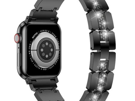 Zinc Alloy Band for Apple Watch Series 49mm - 45mm - 44mm - 42mm Rhinestones Decor Strap - Black Sale