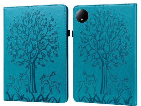 Xiaomi Redmi Pad SE 4G 8.7 inch Case Vegan Leather Stand Tree Deer Pattern Tablet Cover - Blue For Sale