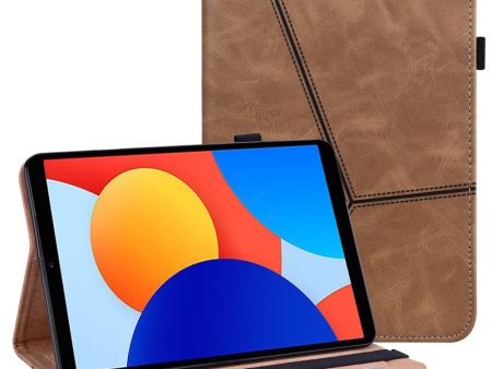 Xiaomi Redmi Pad SE 4G 8.7 inch Case Line Imprinted Vegan Leather Card Holder Tablet Stand Cover - Brown Supply