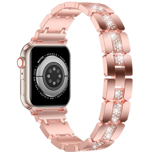 Zinc Alloy Band for Apple Watch Series 49mm - 45mm - 44mm - 42mm Rhinestones Decor Strap - Pink Online