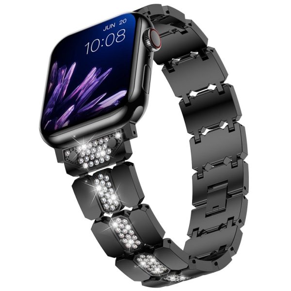 Zinc Alloy Band for Apple Watch Series 49mm - 45mm - 44mm - 42mm Rhinestones Decor Strap - Black Sale