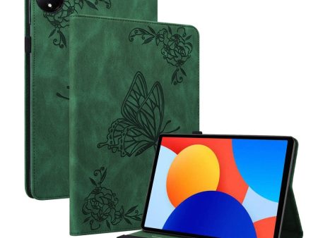 Xiaomi Redmi Pad SE 4G 8.7 inch Case Butterfly Flower Imprint Vegan Leather Tablet Cover with Card Slots - Green Discount