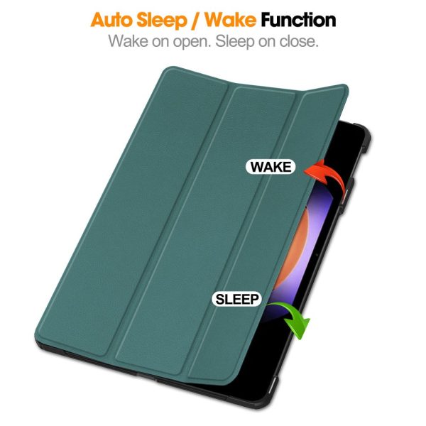 Xiaomi Pad 6S Pro 12.4 Leather Case Tri-fold Stand Auto Wake   Sleep Smart Shell - Blackish Green Fashion