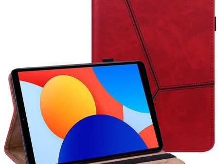 Xiaomi Redmi Pad SE 4G 8.7 inch Case Line Imprinted Vegan Leather Card Holder Tablet Stand Cover - Red Online Hot Sale