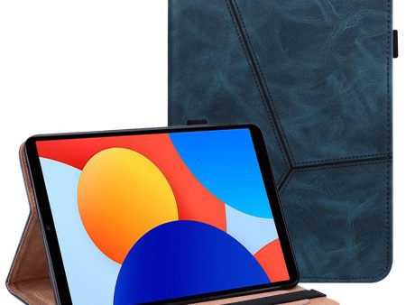 Xiaomi Redmi Pad SE 4G 8.7 inch Case Line Imprinted Vegan Leather Card Holder Tablet Stand Cover - Blue Cheap