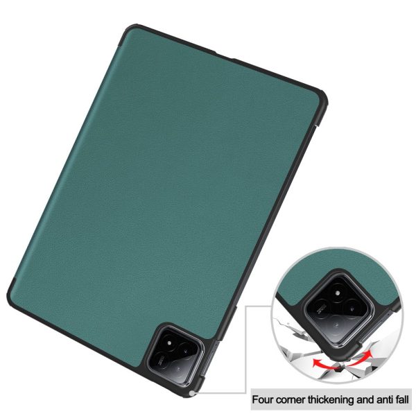 Xiaomi Pad 6S Pro 12.4 Leather Case Tri-fold Stand Auto Wake   Sleep Smart Shell - Blackish Green Fashion