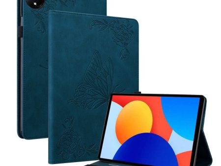 Xiaomi Redmi Pad SE 4G 8.7 inch Case Butterfly Flower Imprint Vegan Leather Tablet Cover with Card Slots - Blue Online Sale